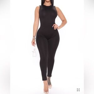Fashion Nova Sleek Black Sleeveless High-Waist Jumpsuit